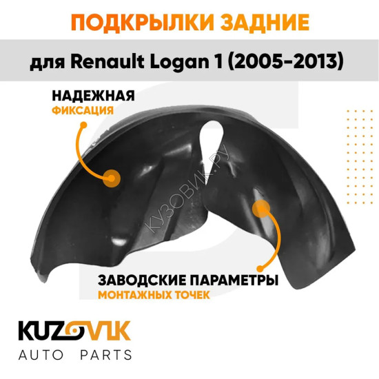Подкрылки задние Renault Logan 1 (2005-2013) на всю арку 2 шт комплект левый + правый KUZOVIK